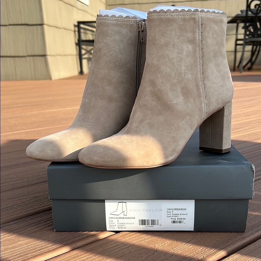 Ann Taylor Llana Scalloped Block Heeled Bootie